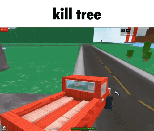 Red Truck Driving With Kill Tree Text GIF