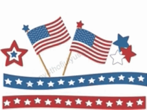 A Red White And Blue Banner With Stars And Flags On It GIF