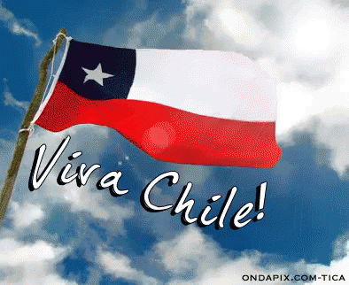 A Red White And Blue Flag Is Flying In The Wind With The Words Viva Chile Below It GIF
