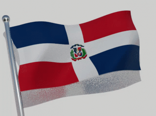 A Red White And Blue Flag With A Crest On It GIF
