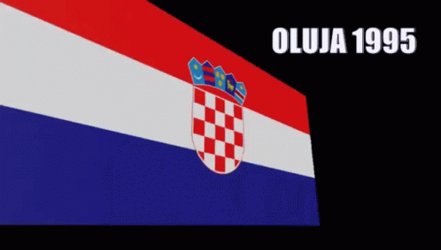A Red White And Blue Flag With A Crown And The Year 1995 On The Bottom GIF