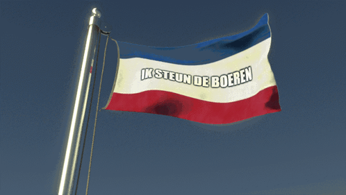 A Red White And Blue Flag With Ik Steun De Boeren On It GIF