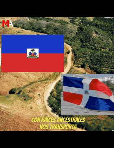 A Red White And Blue Flag With The Words Con Raices Ancestrales Nos Transporta Below It GIF