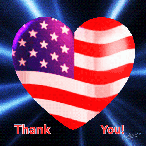 A Red White And Blue Heart With The Words Thank You GIF