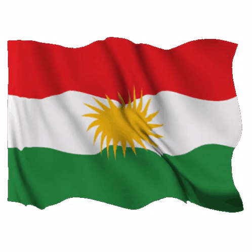 A Red White And Green Kurdish Flag With A Yellow Sun On It GIF