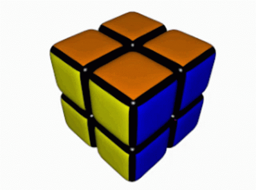 A Red White And Yellow Rubik 'S Cube On A White Surface GIF