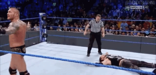 A Referee Is Standing Next To A Wrestler In A Wrestling Ring . GIF