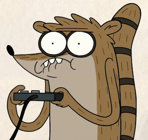A Regular Show Character Playing A Video Game With A Controller GIF