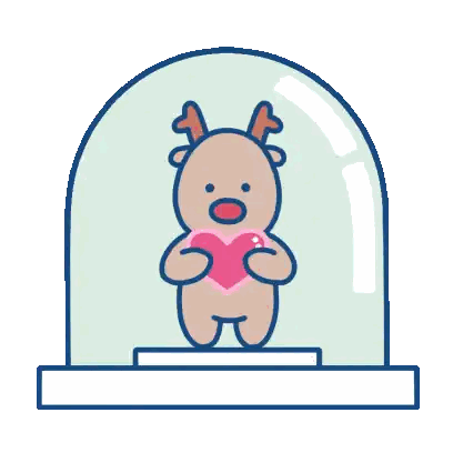 a reindeer is holding a pink heart in a glass dome