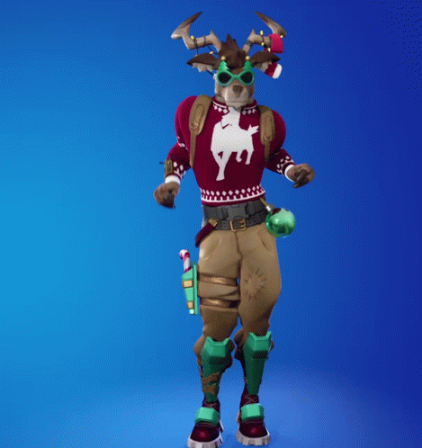 A Reindeer Wearing A Red Sweater With A White Reindeer On It GIF