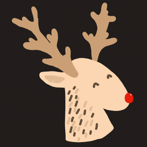 A Reindeer With A Red Nose And Antlers On A Black Background GIF