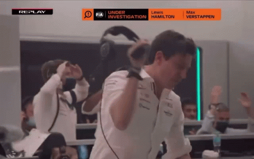 A Replay Of A Race With Lewis Hamilton And Max Verstappen On The Screen GIF