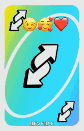 A Reverse Uno Card With Arrows And Hearts On It GIF