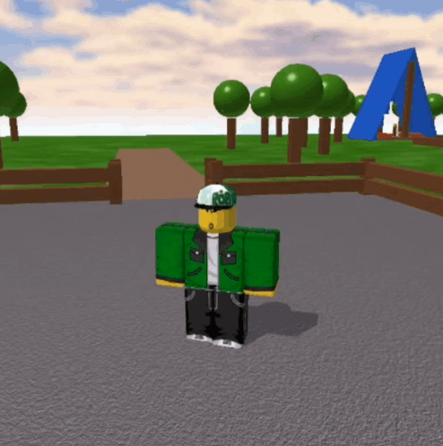 Roblox Character In Green Jacket And White Hat GIF