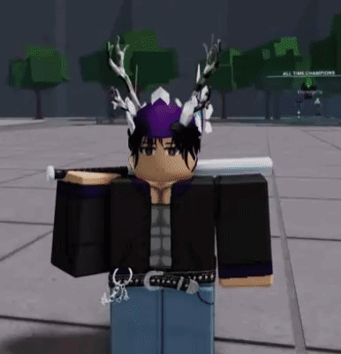 A Roblox Character Is Holding A Sword And Wearing A Purple Hat With Horns . GIF