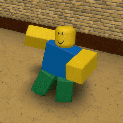 A Roblox Character Is Standing In Front Of A Brick Wall With His Arms Outstretched GIF