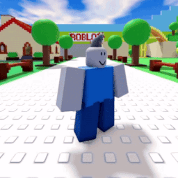 A Roblox Character Standing In Front Of A Roblox Sign GIF