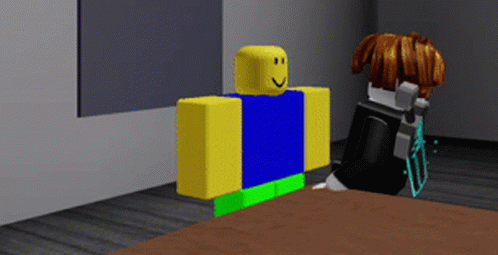 A Roblox Character Standing Next To A Table GIF