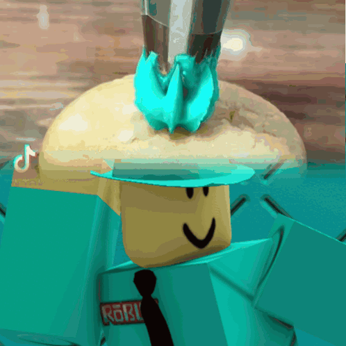 A Roblox Character Wearing A Blue Hat And A Shirt That Says Roblox On It GIF