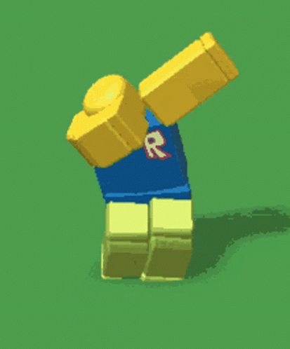 A Roblox Character Wearing A Blue Shirt With A Red R On It GIF
