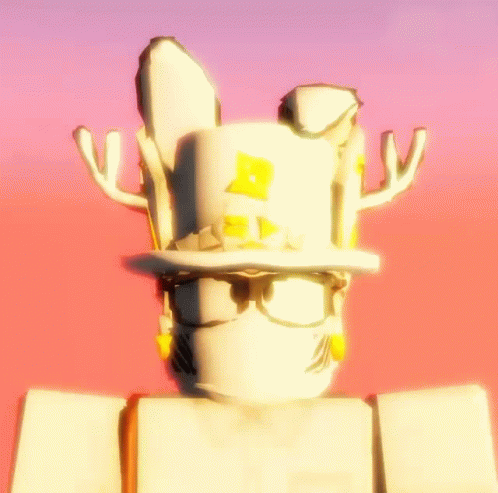 A Roblox Character Wearing A White Hat With Antlers And Sunglasses . GIF