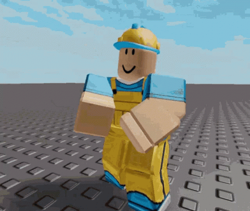 A Roblox Character Wearing Overalls And A Hard Hat GIF