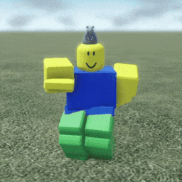 A Roblox Character With A Crown On His Head Is Standing In A Field GIF