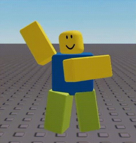 A Roblox Character With A Smiley Face Is Dancing GIF