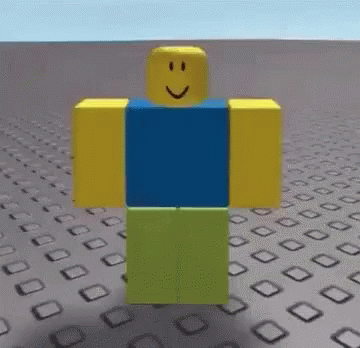 A Roblox Character With A Smiley Face On His Face Is Standing On A Gray Surface . GIF