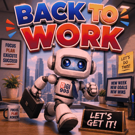 A Robot Carrying A Briefcase Is Standing In Front Of A Sign That Says Let 'S Get It GIF