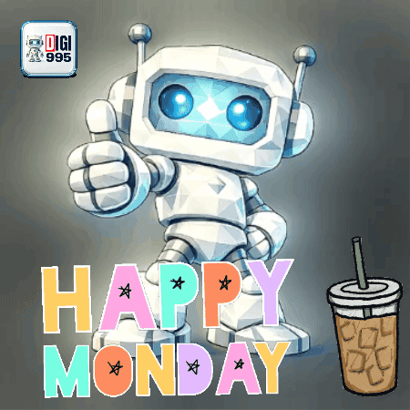 A Robot Giving A Thumbs Up With The Words Happy Monday Below It GIF