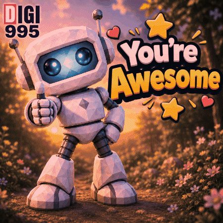 A Robot Giving A Thumbs Up With The Words You 'Re Awesome Behind It GIF