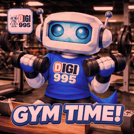 A Robot Holding Dumbbells In A Gym With The Words Gym Time GIF