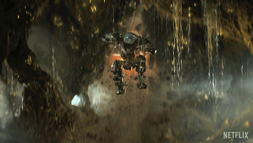 Robot In Cave With Netflix Logo GIF