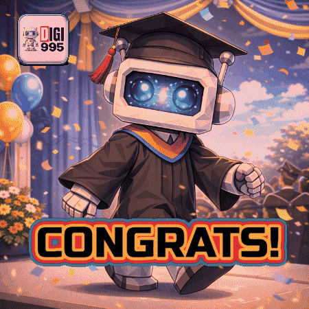 A Robot In A Graduation Cap And Gown Is Congratulated GIF