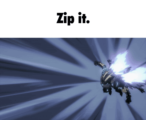 A Robot Is Flying Through The Air With The Words Zip It Above It GIF
