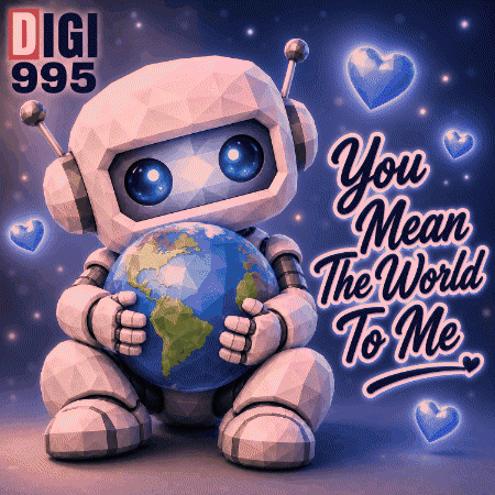 a robot is holding a globe with the words you mean the world to me