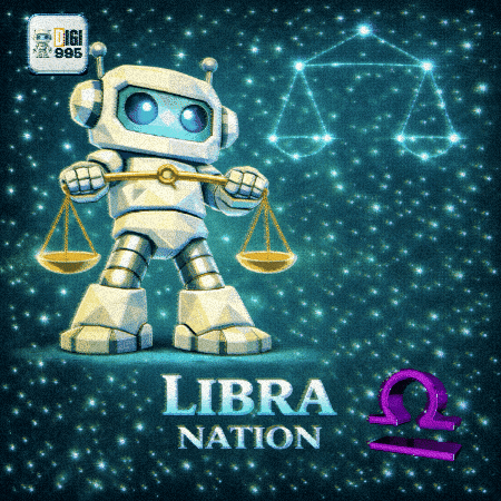 A Robot Is Holding Scales And The Word Libra Nation Is On The Bottom GIF