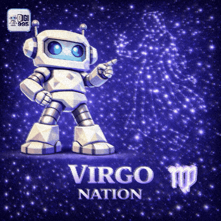 A Robot Is Pointing At The Virgo Sign In The Sky GIF