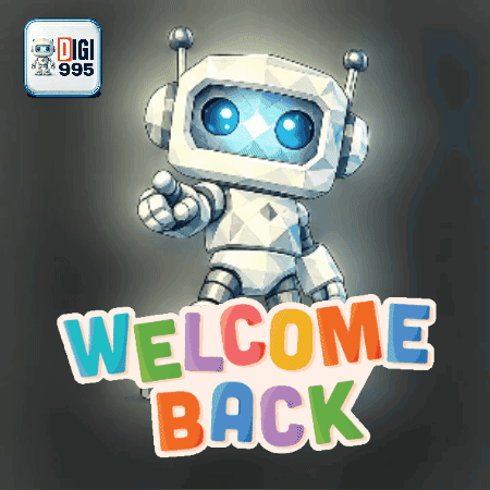 A Robot Is Pointing At The Word Welcome Back GIF