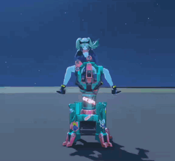 A Robot Is Shooting A Gun In A Video Game While Another Robot Is Flying In The Background . GIF