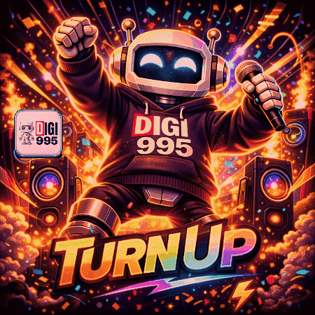 A Robot Is Singing Into A Microphone And Wearing A Digi 995 Sweatshirt GIF