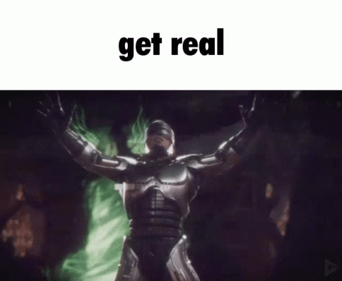 A Robot Is Standing In A Ring With His Arms Outstretched And The Words Get Real Above Him GIF