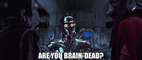 A Robot Is Standing In Front Of A Group Of People And Asking Are You Brain Dead ? GIF