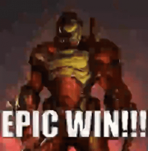 A Robot Is Standing In Front Of The Words Epic Win !! GIF