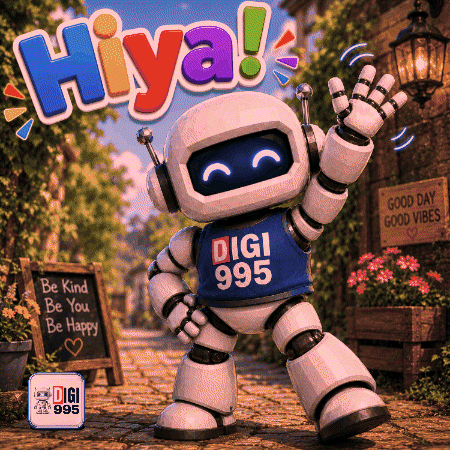 A Robot Wearing A Blue Shirt That Says Digi 995 On It GIF