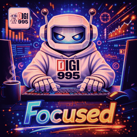 A Robot Wearing A Digi 995 Hoodie Is Typing On A Computer Keyboard GIF