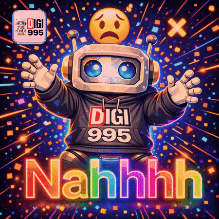 A Robot Wearing A Digi 995 Hoodie With A Sad Face On His Head GIF