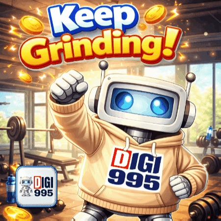 A Robot Wearing A Hoodie That Says Digi 995 On It GIF
