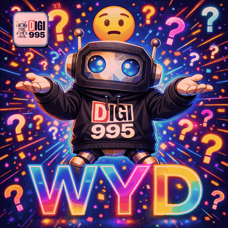 A Robot Wearing A Hoodie That Says Digi 995 Wyd GIF